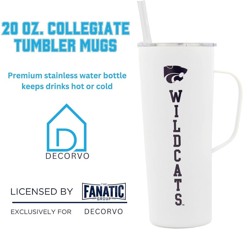 Decorvo NCAA 20 oz. Stainless Steel Tumbler with Handle - Officially Licensed Double Walled Insulated Roadie with Slide Lid and Straw (Kansas St - Black) - Image 2